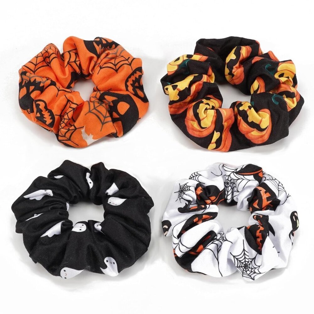 Durable 4Pack Halloween Hair Accessories  Fun Scrunchies For All Hair Types